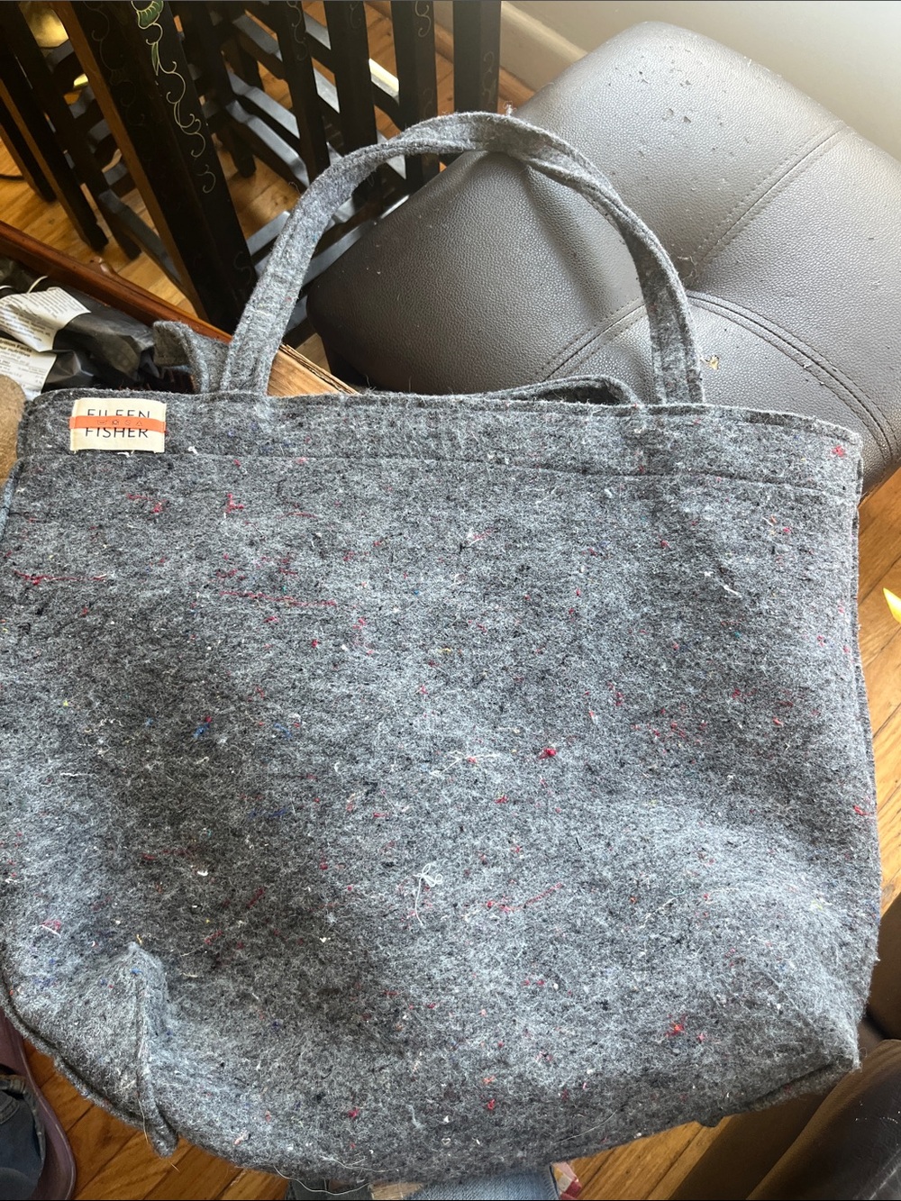 Eileen Fisher Gray Felt Tote with Subtle Multicolor Flecks